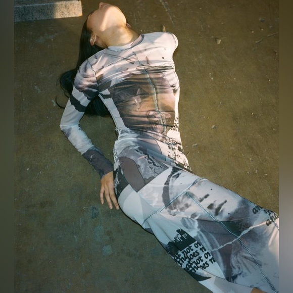 Danielle Guizio sheer print dress XS gorgeous modern statement glam core - Picture 2 of 6